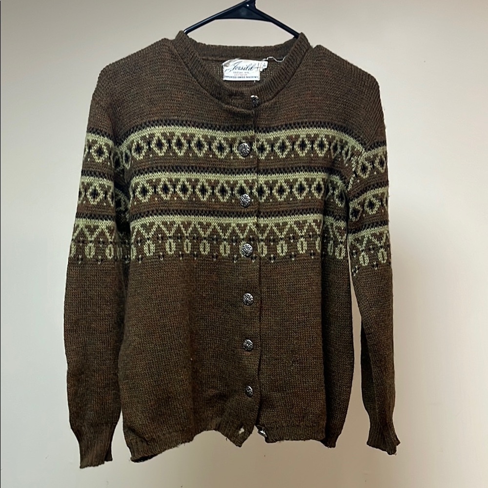 Brown and Sea Foam Vintage Jersild Women's Sweater